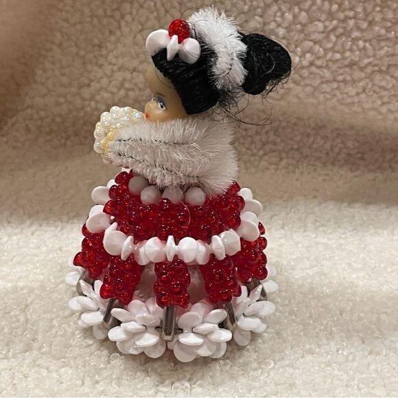 Vintage Handmade Beaded Christmas Safety-pin Dolls Set of 2 Red Green - Picture 13 of 15